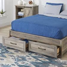 Better Homes Gardens Modern Farmhouse Queen Platform Bed With Storage Rustic Gray Finish Walmart Com Platform Bed With Storage Bed Frame With Storage Queen Platform Bed