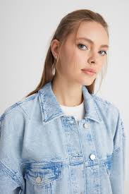 Relaxed Fit Geniş Kesim %100 Pamuk Açık Mavi Jean Kot Ceket W241107851