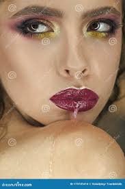 Beauty Fashion Model Girl. Fashion Look. Girl Run Saliva from Mouth with  Purple Lips Stock Photo - Image of mascara, skincare: 119741414