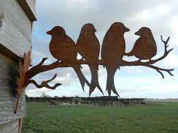 Rusty Birds On A Branch Bird Garden Gift Metal Garden Etsy In 2021 Bird Wall Art Metal Tree Wall Art Rusty Metal Garden Art