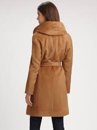Cole haan black wool coat with leather trim zipper and belted size 6top rated seller. Cole Haan Camel Double Breasted Alpaca Wool Coat