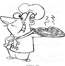Cartoon chef or baker woman character giving thumbs up and peeking. Vector Of A Happy Cartoon Italian Chef Holding A Pizza Pie Coloring Page Outline By Toonaday 44315