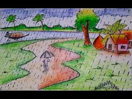 How To Draw A Scenery Of Rainy Season Youtube Rainy Day Pictures Oil Pastel Drawings Color Pencil Sketch