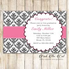 You're too overwhelmed about it and are reminded of the invitation card at the very last moment. 30 Graduation Invitations Pink Ribbon Black Damask Personalized Pink The Cat