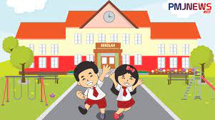 Hari sekolah pelajar sekolah rendah cheerleader tangan ditarik. Gambar Sekolah Kartun