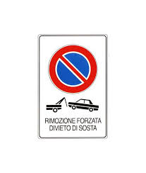 Due strisce biadesive sul retro e 4 forellini preimpostati sui 4 angoli. Cartello Rimozione Forzata Divieto Di Sosta