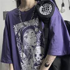 Free return, stylish & trendy teen clothes, register and get 10% off, shop now! Dark T Shirt Gothic Style Skull Harajuku Gothic Fashion Harajuku Outfits Purple Outfits