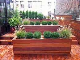 Wood Deck With Raised Planters Roof Garden Design Garden Planter Boxes Outdoor Planters