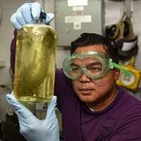 A soldier with the 105th Quartermaster Water Purification