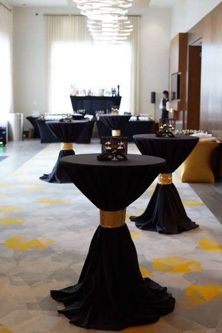 Black and Gold Masquerade Cocktail Table Decor