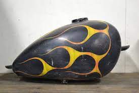 shallow blog ピーナッツタンク 黒 黄フレイムス 模様入り タンク カスタムペイント 油箱