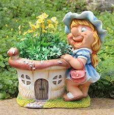 Design Xl Zwerg 91026 Mit Blumentopf 30 Cm Hoch Deko Garten Gartenzwerg Figuren Madchen Gartenzwerge Figur Garten Ideen Ges Blumentopf Gartenzwerg Deko Natur