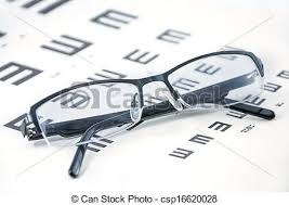 eyeglasses on a eye sight test chart