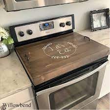 Cut and install 1×6 stained wood board to range hood cover frame. Stove Top Cover Gas Stovetop Cover Farmhouse Kitchen Decor Etsy