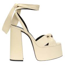 Saint Laurent Cream Leather Paige Tie Ankle Strap Platform Sandals Size 37 At 1stdibs