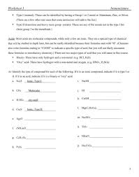 Write the chemical formula for each of the following compounds. Solved Worksheet 3 Nomenclature Type I Normal These Chegg Com