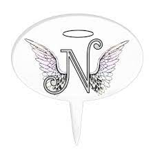 These types of tattoos are . Letter N Initial Monogram With Angel Wings Halo Cake Topper Zazzle Com Tattoo Lettering Initials Monogram Initials