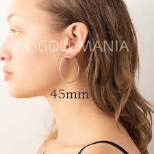 14K White Gold 25mm 30mm 45mm Textured Hoop Earrings, 2mm Thick, Thin Gold  Hoops, Real Gold Hoops, Women