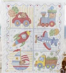 Bucilla Baby Stamped Cross Stitch Crib Ensembles Transportation Crib Cover Plaid Enterpris Cross Stitch Baby Blanket Cross Stitch Kits Cross Stitch