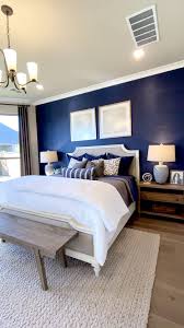 Master Bedroom With Blue Focal Wall Bedroom Blue Focal In 2020 Blue Bedroom Walls Blue Master Bedroom Master Bedroom Colors