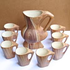 Service A Orangeadr Decor Faux Bois Grand Jean Jourdan Vallauris Wood Texture Glassware Cermaics