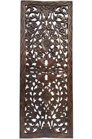 Floral Wood Carved Wall Panel Wall Hanging Asian Home Decor Decorative Thai Wall Relief Panel Sculpture Large Wood Wall Plaque 35 5 X13 5 X0 5 Color Option Wooden Wall Art Panels Carved Wood Wall Art