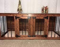 Large Wooden Double Dog Kennel Furniture Dog Crate Furniture Etsy Dog Crate Furniture Double Dog Crate Crate Furniture