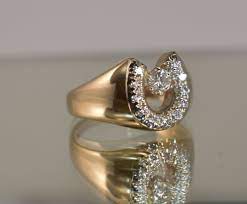 14 K Yellow Gold 57 Ct Tcw White Diamond Men S Horseshoe Ring Size 11 1 2 Horseshoe Ring White Diamond Ring Size
