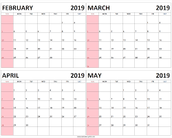 4 Month February To May 2019 Calendar Template January Calendar Calendar Printables December Calendar