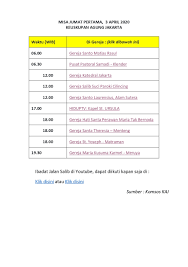 Berikut jadwal misa online kamis putih di keuskupan agung jakarta. Jadwal Misa Online Jumat Pertama 3 4 2020 Di Sejumlah Paroki Kaj Sesawi Net