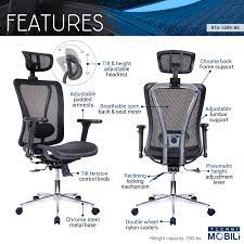 Durable elastic strap with adjustable clips to fit most chairs securely. Techni Mobili Executive Mesh Office Chair With Headrest And Lumbar Support