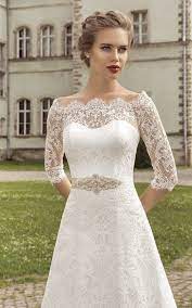 A Line Crystal Short Sleeve Scalloped Neck Dress Lace Wedding Dress Vintage Wedding Dress Long Sleeve Wedding Dresses