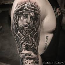 Black And Grey Tattoo Artists Austin Jesus Tattoo By Trent Valleau Jesus Tattoo Hand Tattoos For Guys Tattoos