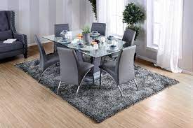 Find the perfect home furnishings at hayneedle, where you can buy online while you explore our room designs and curated looks for tips, ideas & inspiration to help you along the way. Cm8372t Gy 8370gy 7pc 7 Pc Orren Ellis Arae Glenview Gray Finish Wood Chrome Trim Base Beveled Glass Top Dining Table Set Glass Dining Room Table Dining Table Glass Dining Table