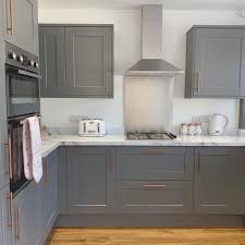 Discover our stunning range of grey kitchens, available in modern & traditional cabinet designs. Howdens On Instagram Dark Grey Cabinets Copper Accents Perfection Thank You Serafina Grey Kitchen Designs Grey Kitchen Interior Kitchen Remodel Small