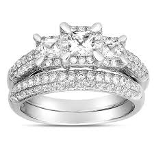 Shop wedding bands at macy's for mens wedding rings and womens wedding rings. 2 Carat Three Stone Trilogy Princess Diamond Wedding Ring Set In White Gold For Women Jeenjewels