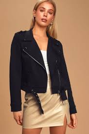 Small embroidered logo on upper left front. Cute Black Moto Jacket Knit Moto Jacket Moto Jacket Lulus