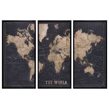 Cadre Triptyque Carte Du Monde Noir 180x120 Maisons Du Monde Framed World Map World Map Map