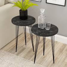 Skip to main content skip to footer. Set Of 2 End Table Pak Home Marble Look Wood Round Sofa Side Tables For Small Spaces Nightstand Bedside Table With Metal Legs For Bedroom Living Room Balcony Sturdy