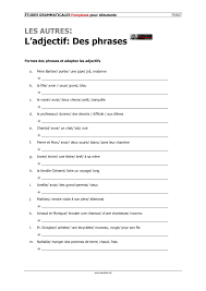 L Adjectif Des Phrases Etudes Debutants Unterrichtsmaterial Im Fach Franzosisch In 2020 Franzosisch Franzosische Grammatik Adjektive