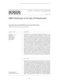Pdf Hrm Challenges In The Age Of Globalisation
