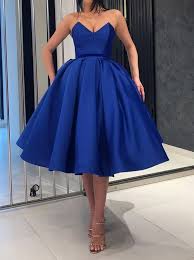 Sleeveless Tea Length Royal Blue Semi Formal Dress Knee Length Prom Dress Prom Dresses Ball Gown Blue Dress Formal