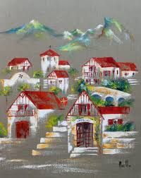 Tableau Du Village Basque De Lauburu Tableau D Axelle Bosler Artiste Peintre Comment Peindre Paysage Basque Peinture