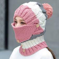 Women Winter Warm Masks Knitted Hat Collar Scarf Set Outdoor Cycling Windproof Plus Hood Hat Scarf Set Crochet Hats Knitting