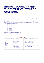 Pdf Blooms Taxonomy And The Different Levels Of Questions