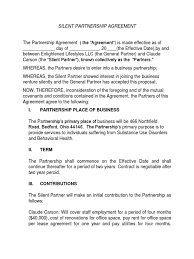 A partnership agreement is a written agreement between two or more than two people who wish to join as partners and to conduct a business to earn profits. Silent Partnership Agreement Partnership General Partnership