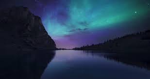 Blue Body Of Water Aurora Borealis Above The Body Of Water Beside The Mountain Stars Sky Landsc 4k Desktop Wallpapers Aurora Borealis Painting Hd Wallpaper