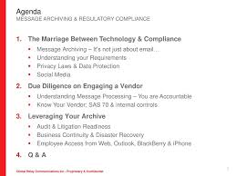 Reliable and secure communications archiving, which only stores data once to save money and storage space; Global Relay Best Practices For Mutual Fun Dealers Archiving Data Protection Compliance In A Social World 7 May Ppt Download