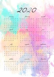 Watercolor Art 2020 Calendar Watercolor Calendar Calendar Printables Print Calendar
