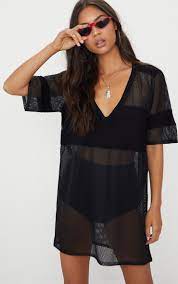 Black Airtex Mesh T Shirt Dress Mesh Dress Outfit Mesh Clothing Striped Tee Shirt Dress